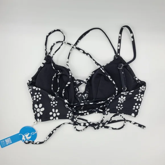 NWT Black and White Floral Print Strappy Midrise Cupshe Bikini - Picture 7 of 10